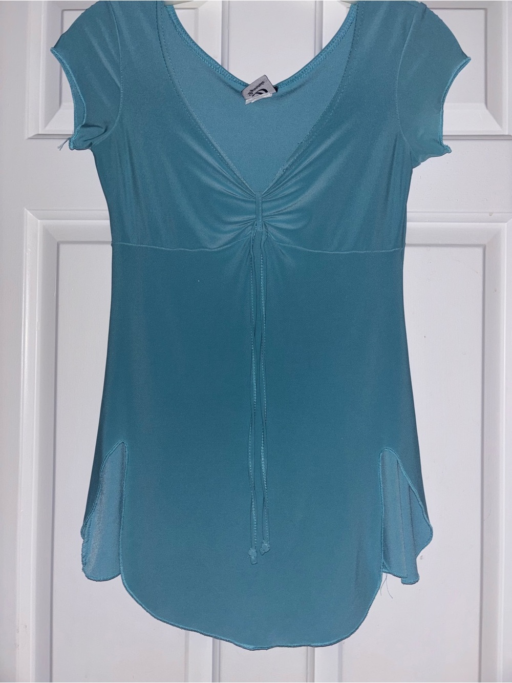 Dynamite Teal Short-Sleeve Ruched V-Neck Top